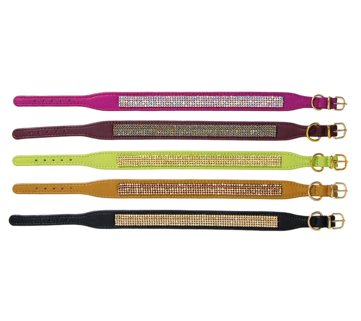 Colección CRYSTAL PRINCESSE  Magnífico collar de cuero de cordero  ​ADORNADO DE Elementos SWAROVSKI . 3 o 5 filas según la talla. 