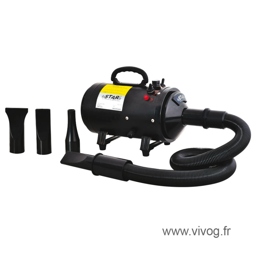  El secador expulsor Star Universal D2500 está diseñado para el secado de perros y gatos exclusivamente.  NEW Se suministra con: -1 manguera de largo, flexible y extensible -3 puntas intercambiables.  