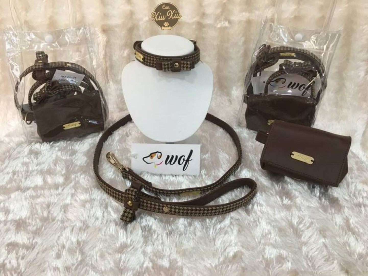 Welsh Brown Line Lujoso conjunto de collar, correa y bolso para correa.